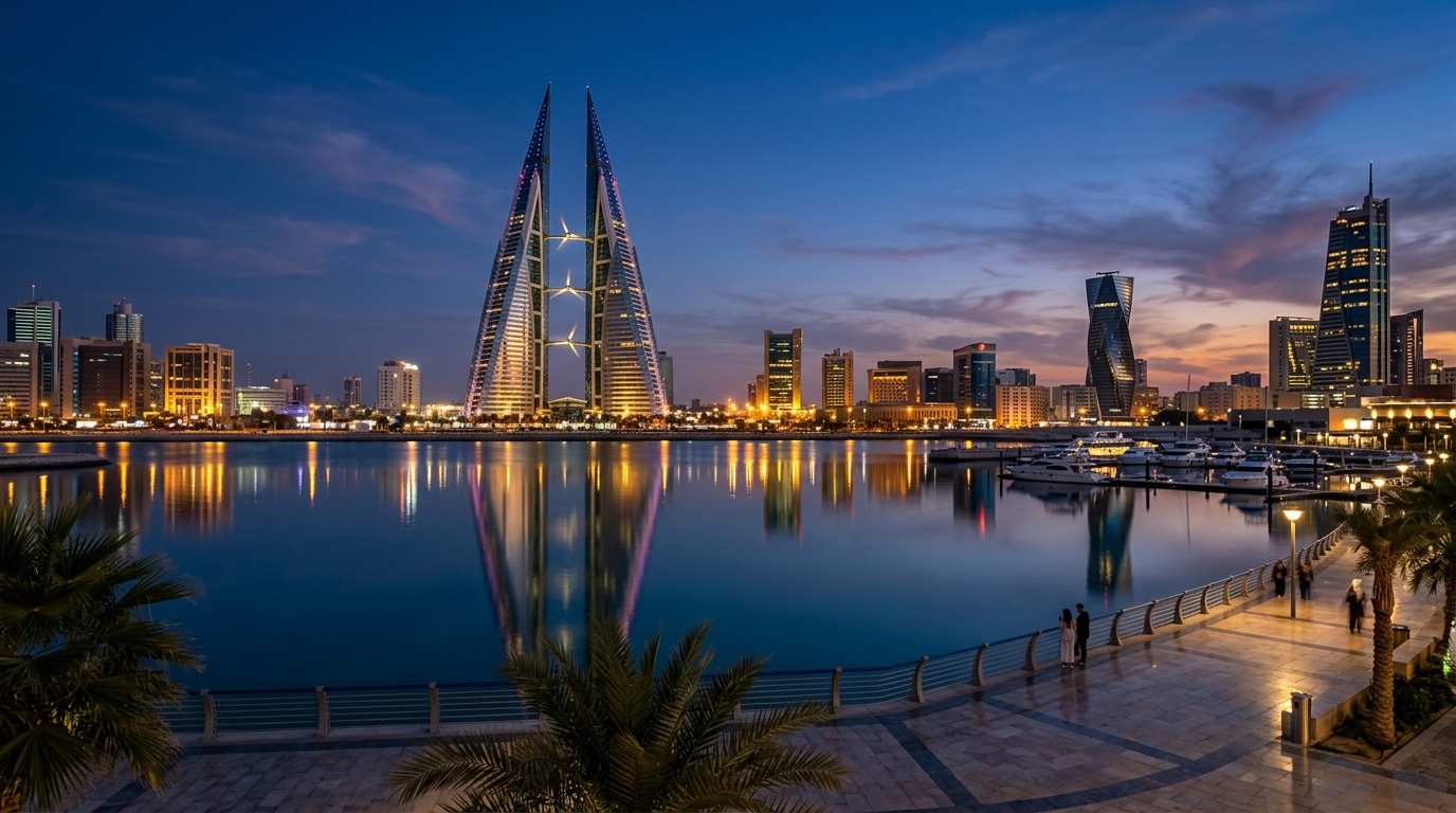 Manama Bahrain City Skyline at Sunset