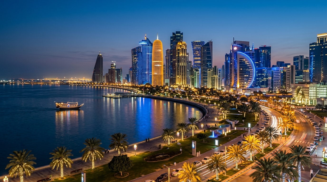 Doha Qatar Skyline at Night